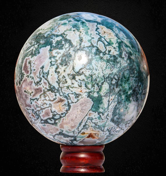 Green Moss Agate Sphere: Chakra Balancing Crystal, Reiki Energy Decor (170MM)