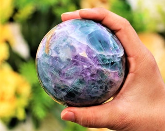 90MM Green And Blue Fluorite Crystal Sphere - Natural Metaphysical Healing Gemstone for Chakra Balancing, Meditation Gift