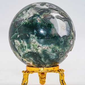 Green Moss Agate Sphere: Chakra Balancing Crystal, Reiki Energy Decor (55MM) image 3