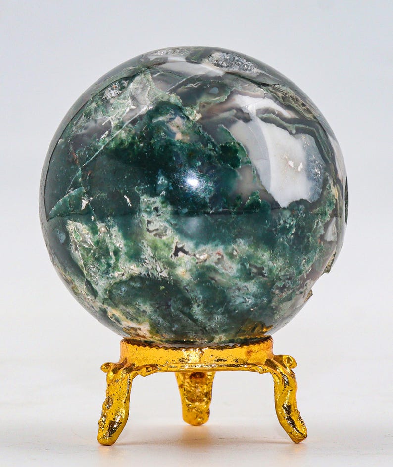 Green Moss Agate Sphere: Chakra Balancing Crystal, Reiki Energy Decor (55MM) image 3