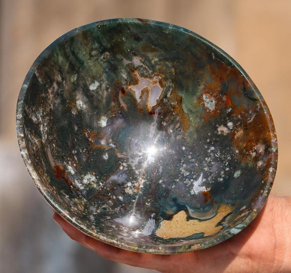Green Bloodstone Bowl: Chakra Healing Crystal Home Decor (7.5 Inch)