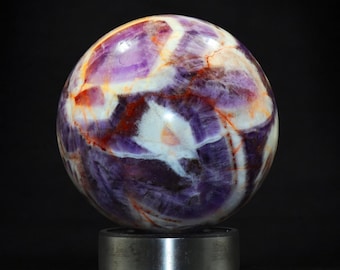 Sfera di ametista a zig-zag blu: cristallo curativo di cacoxenite, decorazione spirituale