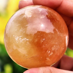 60MM Orange Honey Calcite Sphere Natural Healing Crystal Ball Metaphysical Tool Meditation Stone Chakra Balance Gemstone Home Decor Gift