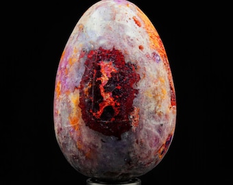 Pink Amethyst Quartz Geode Egg with Red Cacoxenite Minerals- 8 Inch, 195MM