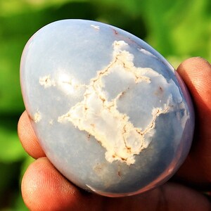 Angelite Crystal Egg: 55MM Aqua Gemstone, Spiritual Decor