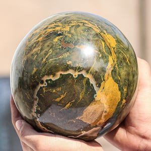 175MM Green Ocean Jasper Sphere: Spiritual Gemstone Decor
