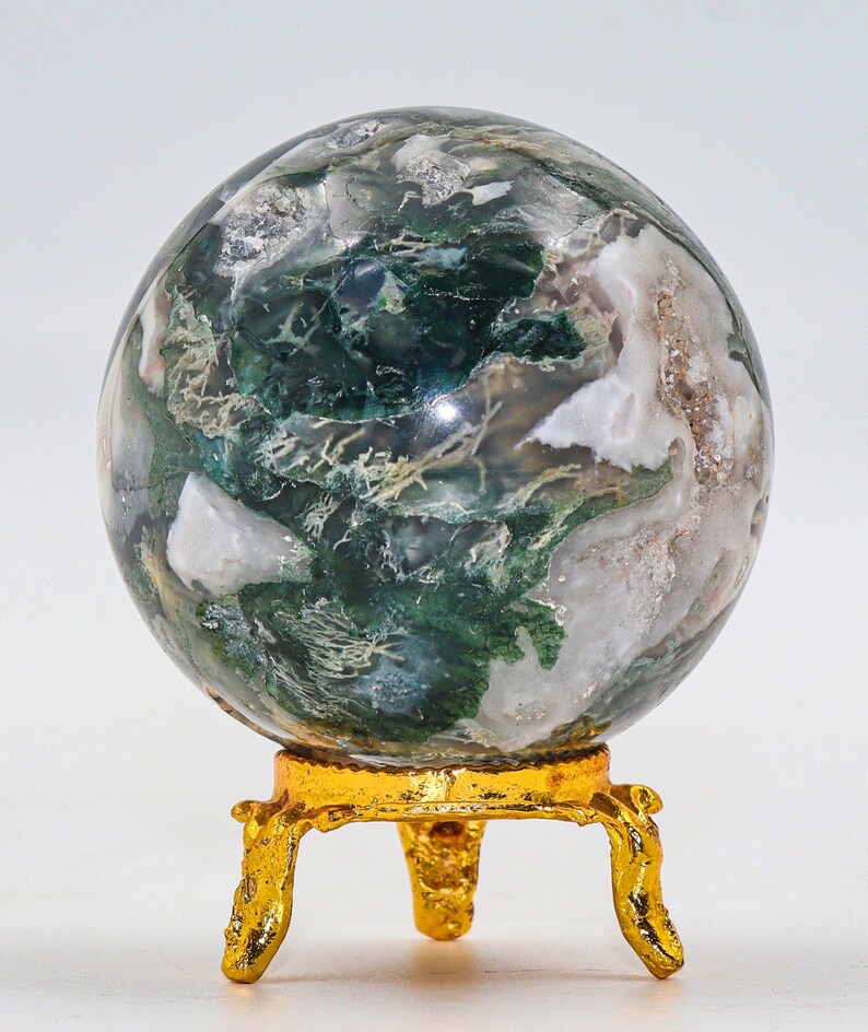 Green Moss Agate Sphere: Chakra Balancing Crystal, Reiki Energy Decor (55MM) image 4