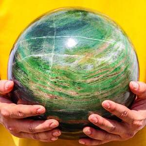 Green Nephrite Jade Sphere Crystal Healing Energy Enhancer Spiritual Awakening Unique Yoga Decor Thoughtful Gemstone Gift Chakra Sphere