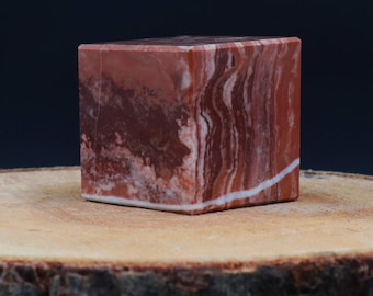 Red Banded Agate Cube: 50MM Jasper Crystal, Chakra Balancing Decor