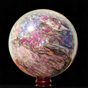 255MM Ruby Corundum Crystal Sphere in Biotite - Energy Boosting Gemstone for Metaphysical Work
