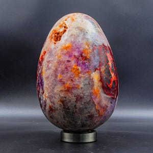 195MM Geode Pink Amethyst Egg Red Cacoxenite Crystal Egg Chakra Balance Natural Healing Meditation Metaphysical Home Decor Gemstone Egg
