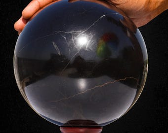 Enorme esfera de turmalina negra de 160 mm, bola de cristal Schorl natural, gema energética para decoración, India, 7 kg.