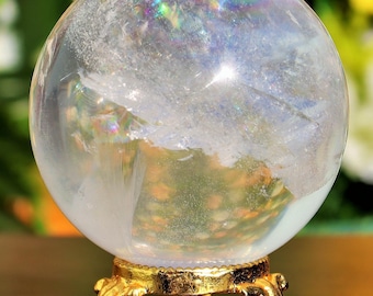 Clear Quartz Crystal Sphere: Rainbow Flash Healing Meditation Ball (65MM)