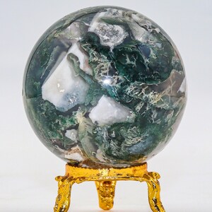 Green Moss Agate Sphere: Chakra Balancing Crystal, Reiki Energy Decor (55MM) image 5