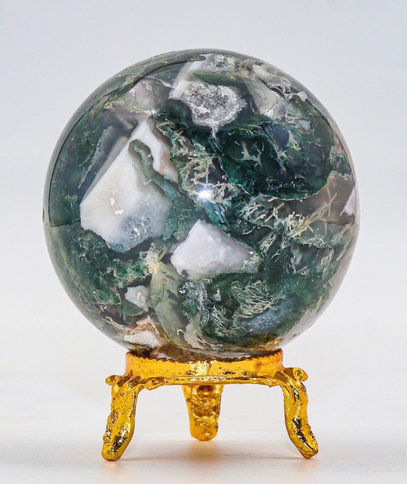 Green Moss Agate Sphere: Chakra Balancing Crystal, Reiki Energy Decor (55MM) image 5