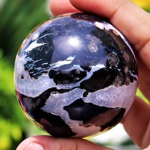 60MM Black Botswana Geode Agate Sphere Energy-Boosting Healing Crystal Chakra Balance Meditation Gemstone Gift Crystal Grid Meditation