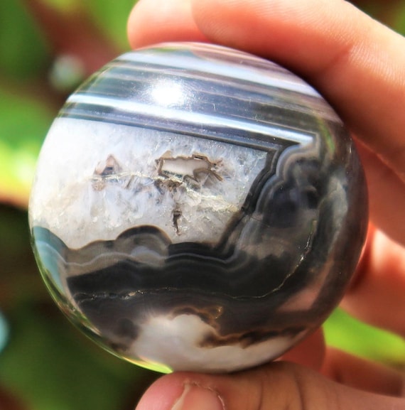 Black Banded Agate Sphere: 50MM Chakra Healing Crystal, Goth Decor