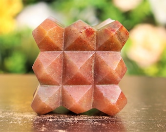60MM Golden Quartz 54 Pyramid Cube - Master Healer Chakra Stone, Natural Orange Meditation Aid, Unique Spiritual Gift