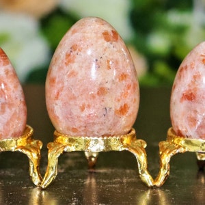 40MM Orange Sunstone Egg Collection Gemstone Heliolite Egg Set of 5 Natural Crystal Healing Aura Cleansing Stone Unique Home Spiritual Gift