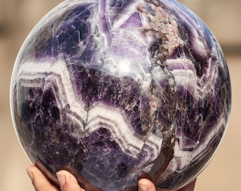 Blue Chevron Amethyst Sphere: Chakra Balancing Crystal Decor