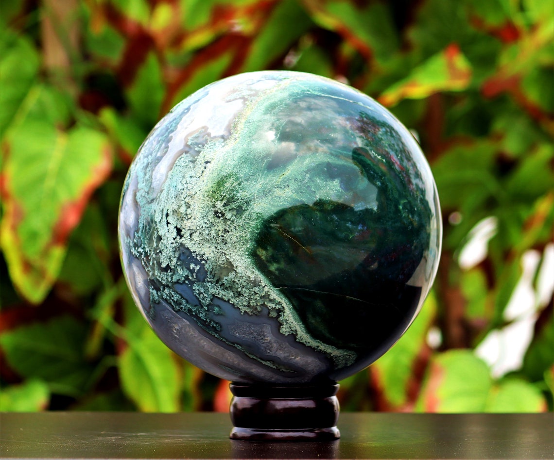 Huge 180MM Natural Blue Lace Moss Agate Ocean Jasper Healing | Etsy