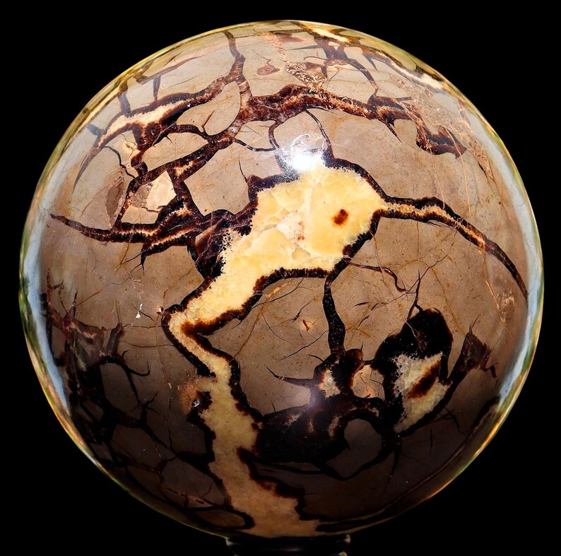Esfera de septaria amarilla (235 mm): Cristal decorativo para el hogar con temática Reiki imagen 4