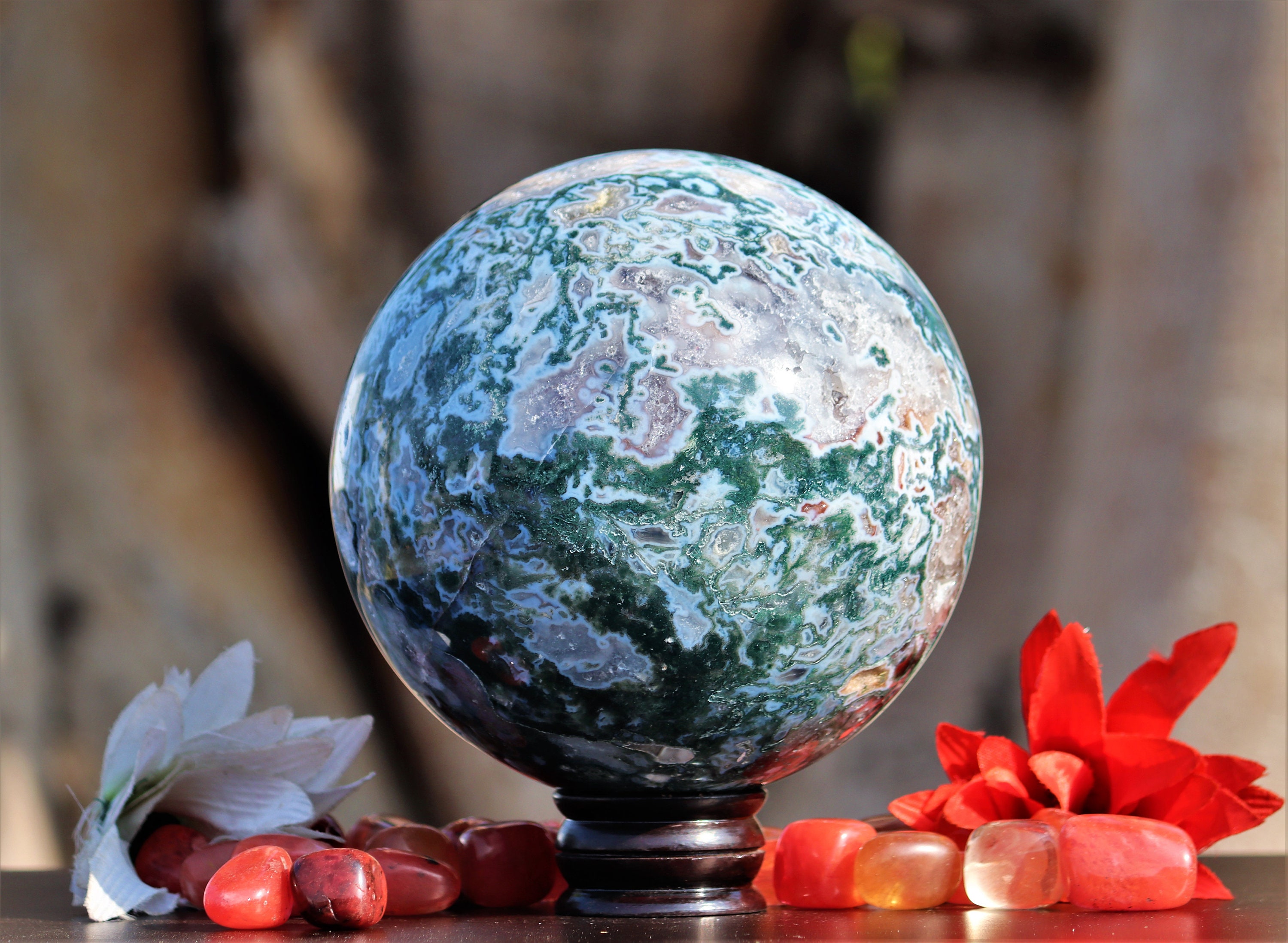 Large 170MM Natural Green Moss Agate Stone Chakra Metaphysical | Etsy