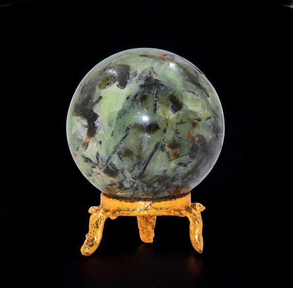 Green Prehnite Crystal Sphere, Reiki Charged Meditation Decor (50MM)