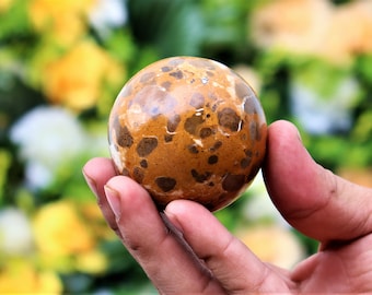 Pequeña bola de esfera de poder metafísico curativo de chakras de piedra de jaspe de riolita de piel de leopardo Natural de 55MM