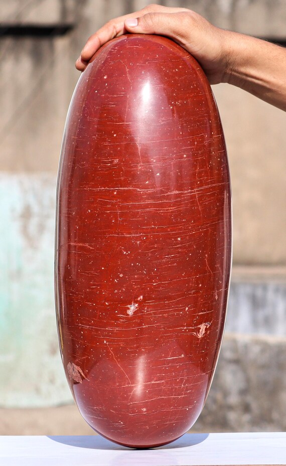 Red Jasper Crystal Lingam: Chakra Balance Spiritual Decor (405MM)