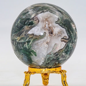 Green Moss Agate Sphere: Chakra Balancing Crystal, Reiki Energy Decor (55MM) image 1