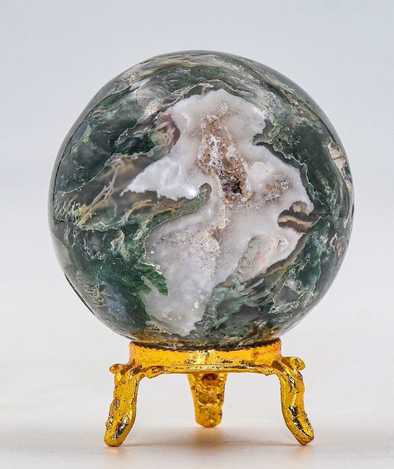 Green Moss Agate Sphere: Chakra Balancing Crystal, Reiki Energy Decor (55MM) image 1
