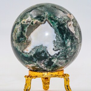 Green Moss Agate Sphere: Chakra Balancing Crystal, Reiki Energy Decor (55MM) image 7