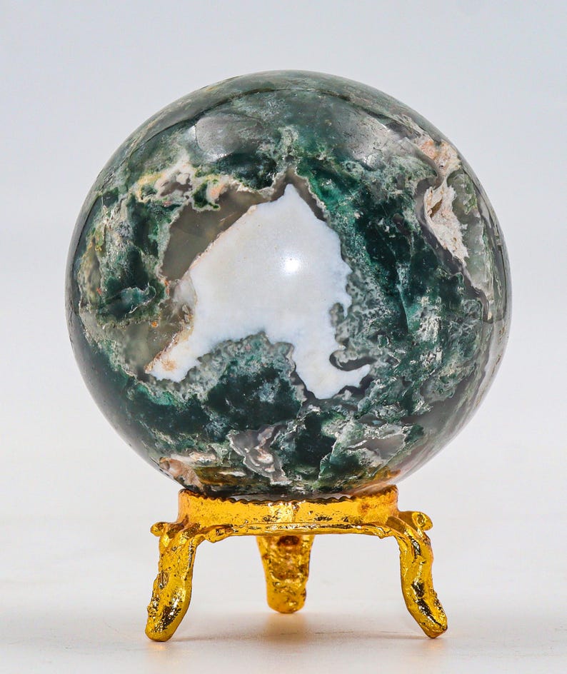 Green Moss Agate Sphere: Chakra Balancing Crystal, Reiki Energy Decor (55MM) image 7