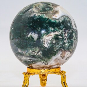 Green Moss Agate Sphere: Chakra Balancing Crystal, Reiki Energy Decor (55MM) image 10