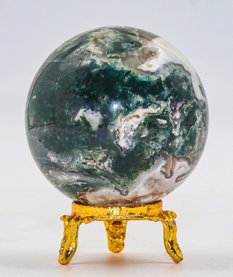 Green Moss Agate Sphere: Chakra Balancing Crystal, Reiki Energy Decor (55MM) image 10