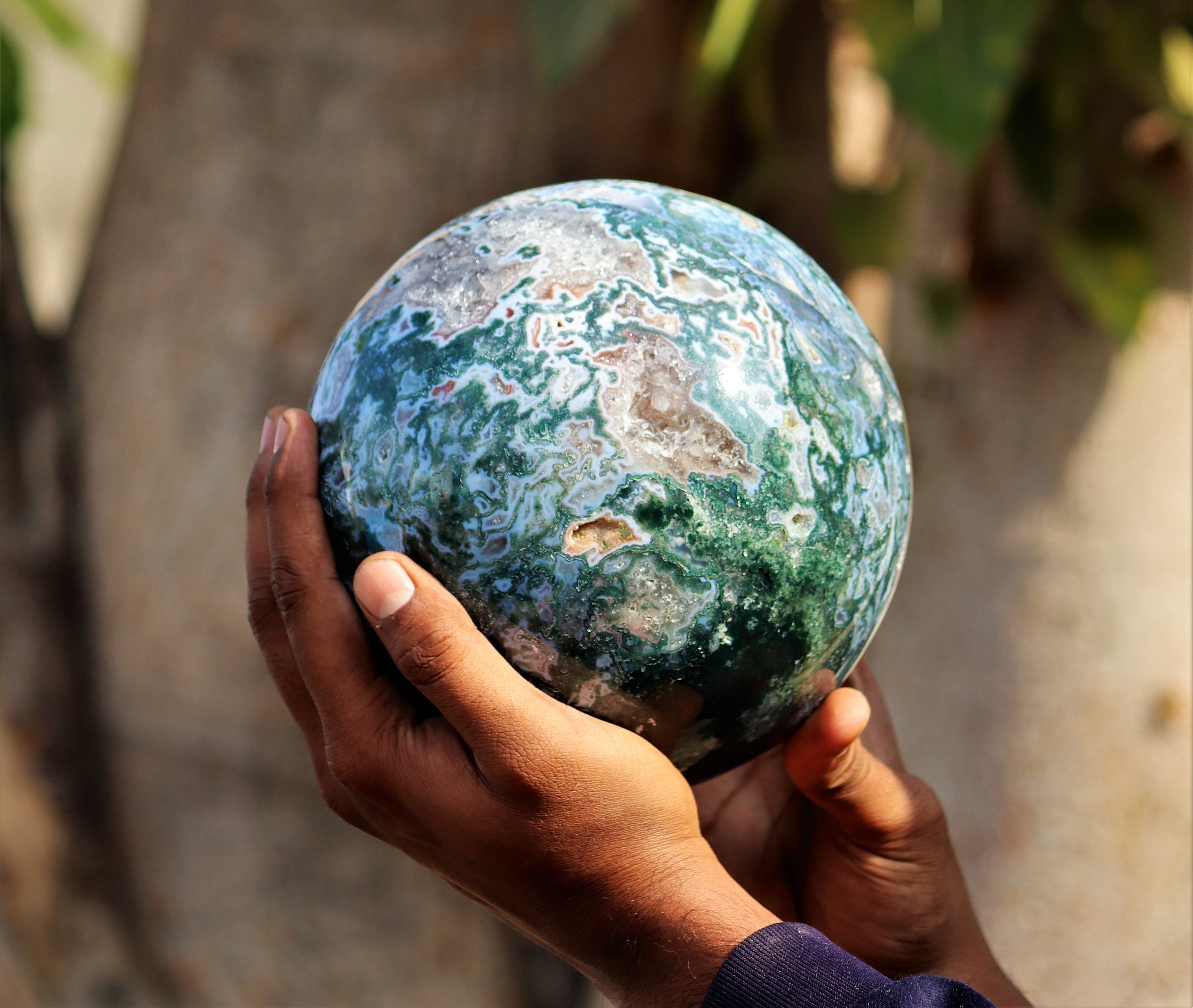 Large 170MM Natural Green Moss Agate Stone Chakra Metaphysical | Etsy