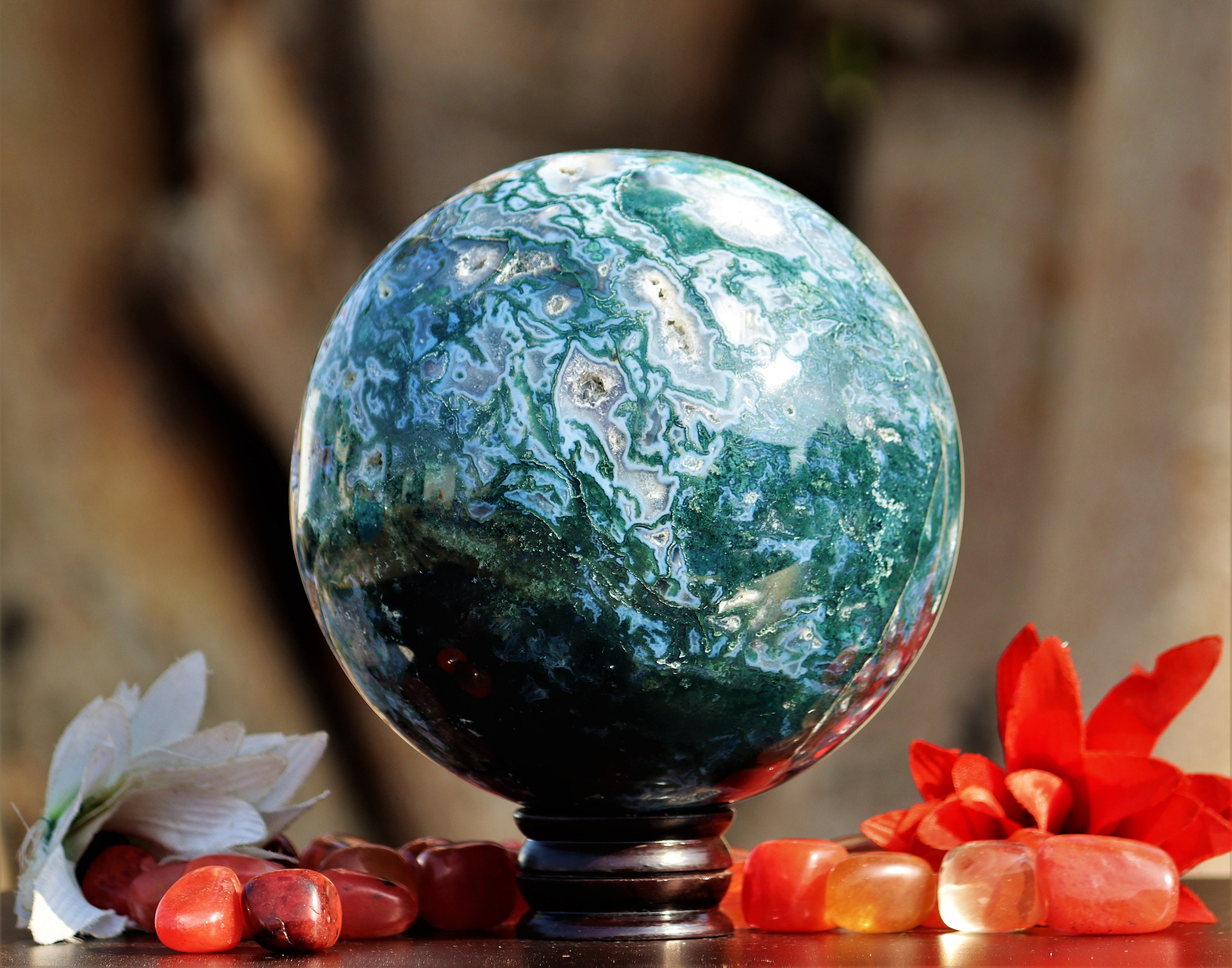 Large 170MM Natural Green Moss Agate Stone Chakra Metaphysical | Etsy