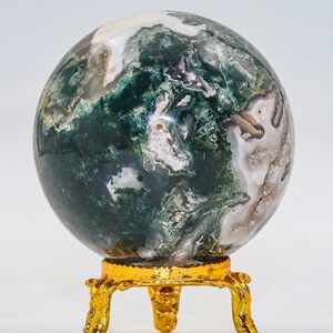 Green Moss Agate Sphere: Chakra Balancing Crystal, Reiki Energy Decor (55MM) image 8