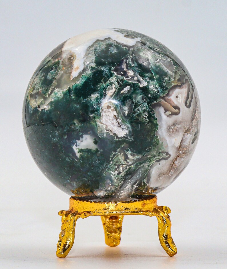 Green Moss Agate Sphere: Chakra Balancing Crystal, Reiki Energy Decor (55MM) image 8