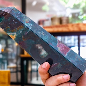 Faceted Bloodstone Crystal Tower: Healing Obelisk, Gothic Decor