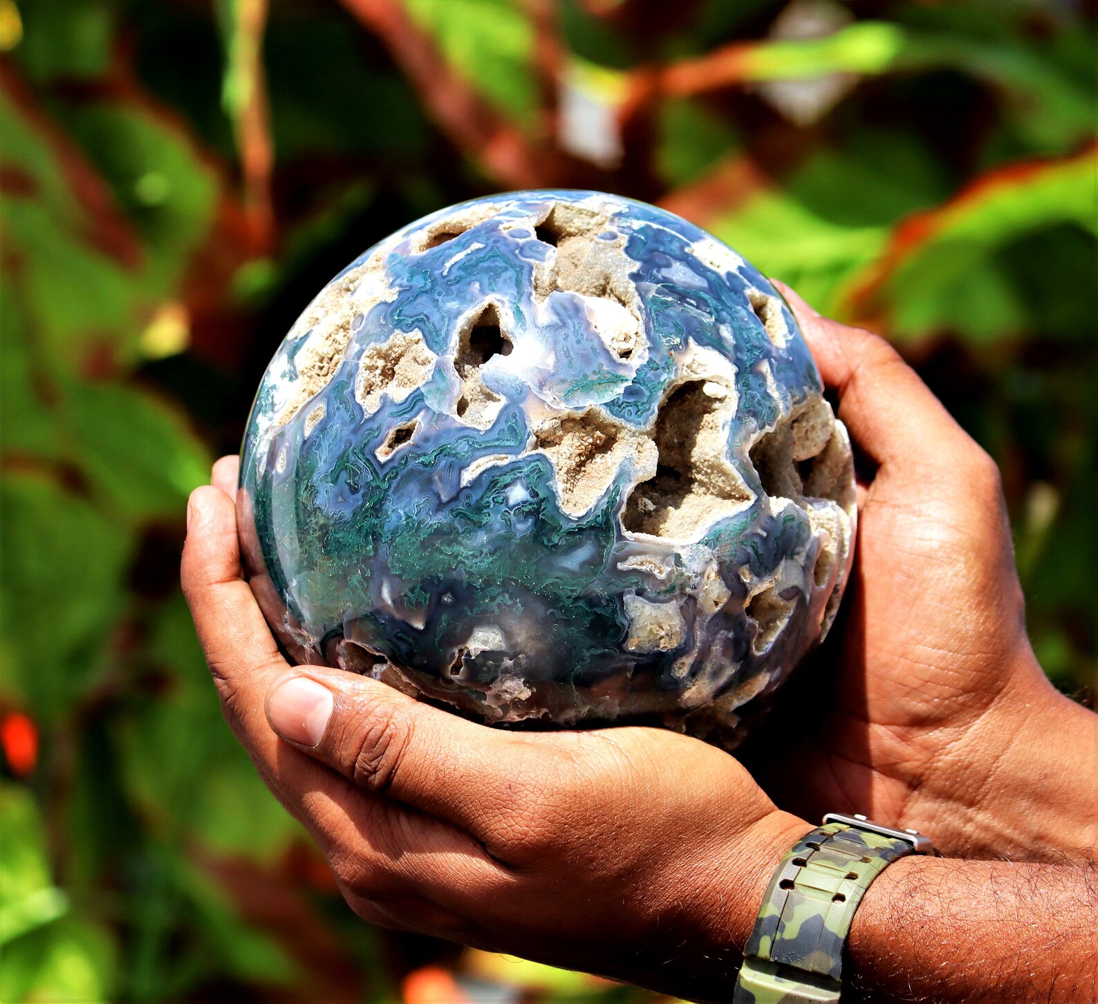 Large 145MM Natural Geode Blue Moss Agate & Lace Agate | Etsy