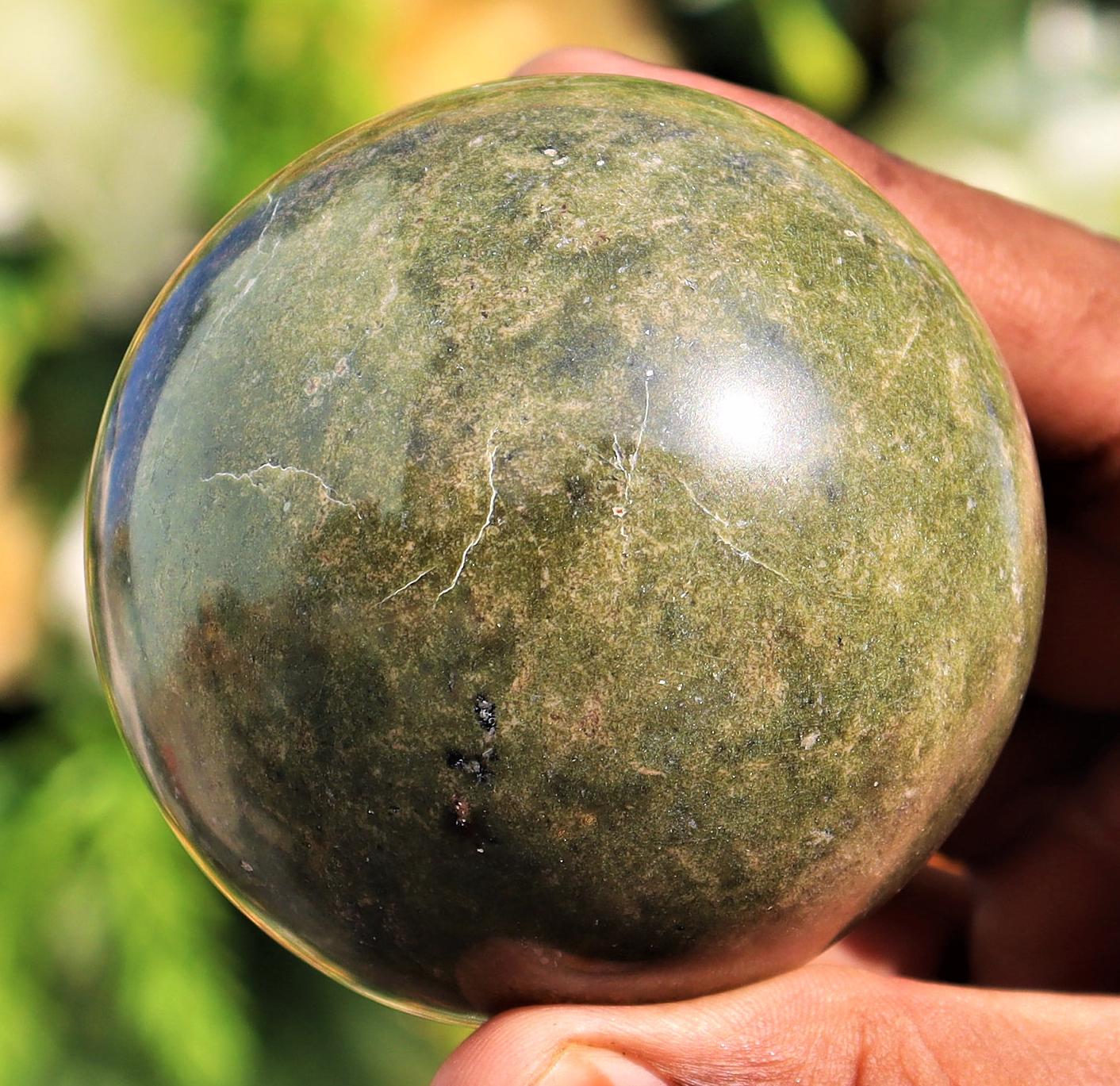 65MM Green Vesuvianite Sphere: Natural Crystal Healing Ball