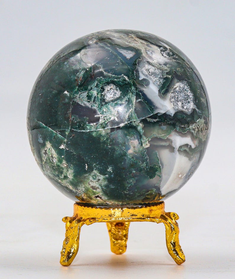 Green Moss Agate Sphere: Chakra Balancing Crystal, Reiki Energy Decor (55MM) image 2