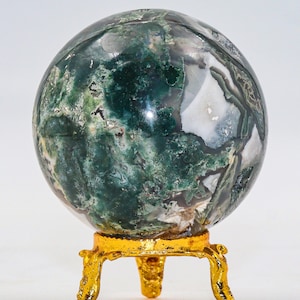Green Moss Agate Sphere: Chakra Balancing Crystal, Reiki Energy Decor (55MM) image 6