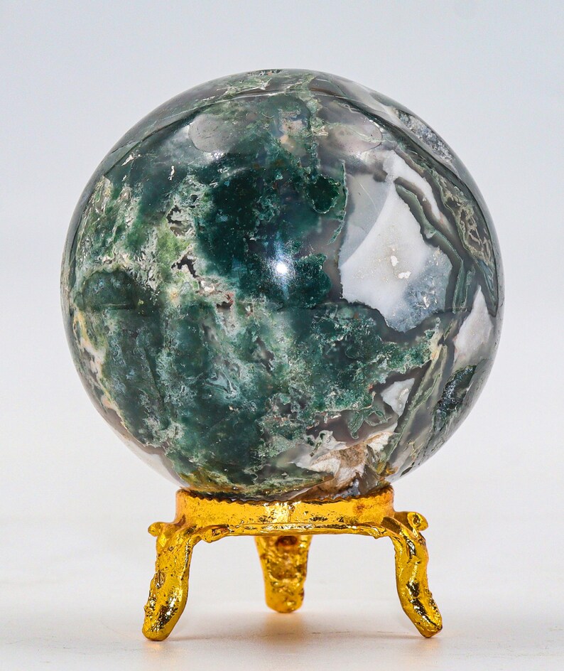 Green Moss Agate Sphere: Chakra Balancing Crystal, Reiki Energy Decor (55MM) image 6