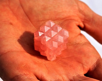 Piedra preciosa de cuarzo rosa rosa, cubo espiritual de 54 pirámides, pequeño cristal curativo natural de 20 mm para meditación y equilibrio de chakras, regalo para mejorar el amor