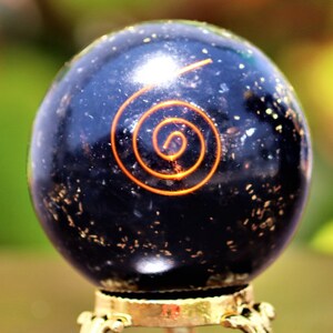 Black Tourmaline Sphere: Copper Ring Epoxy Resin, Healing Crystal Decor (50MM)