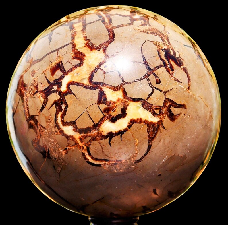 Esfera de septaria amarilla (235 mm): Cristal decorativo para el hogar con temática Reiki imagen 2