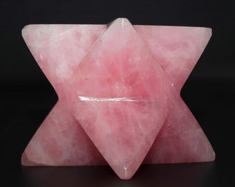 Étoile Merkabah en quartz rose : pierre de guérison pour les chakras de 80 mm